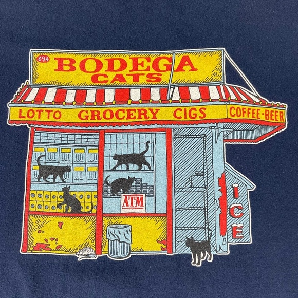Bodega Cats Navy Graphic Tee Gildan Softstyle Size Medium - Picture 3 of 8